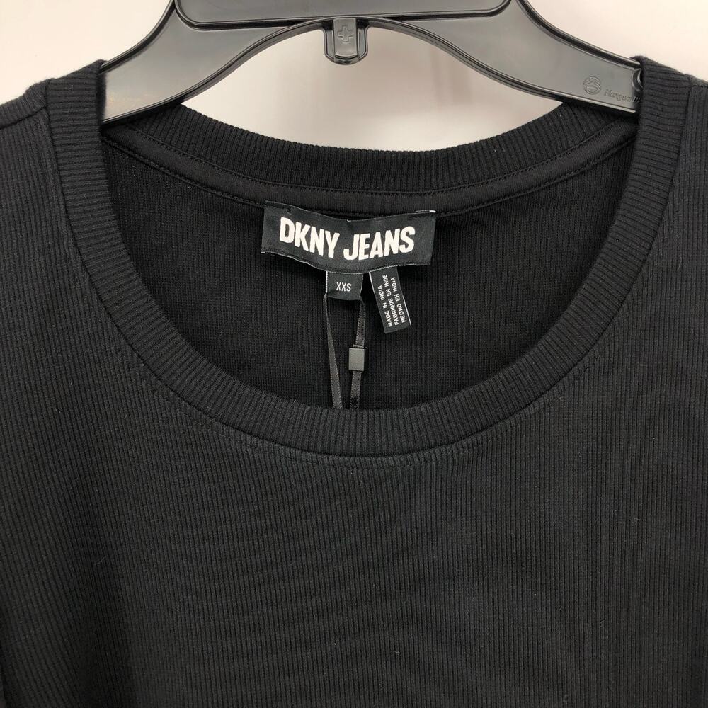 DKNY Womens Star Print Blouse Top XXS Black Ribbed Long Sleeve Career NWT - Picture 7 of 11
